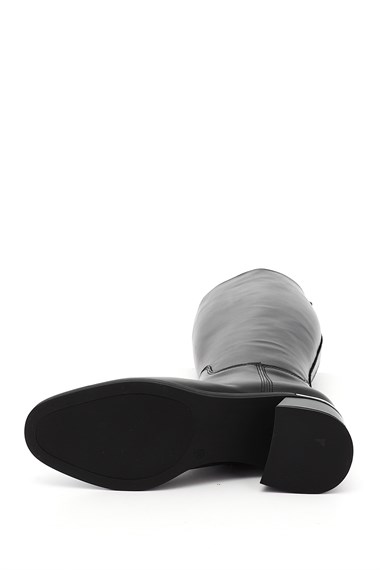 Womens Black Zip-Up Chunky Heel Genuine Leather Boots