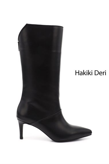 Kadın Siyah Platinum İnce Topuklu Hakiki Deri Çizme