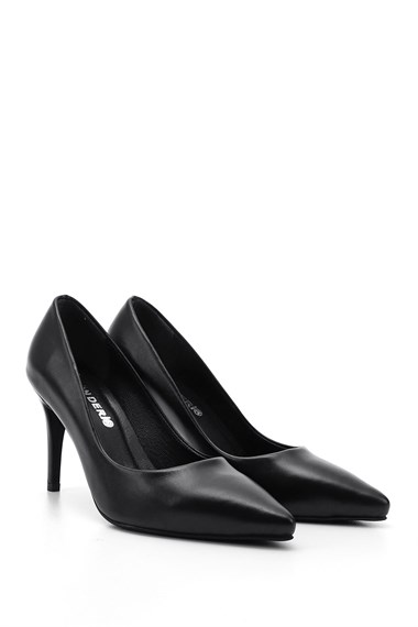 Kadın Siyah Platinum Sivri Burun İnce Topuklu Hakiki Deri Stiletto