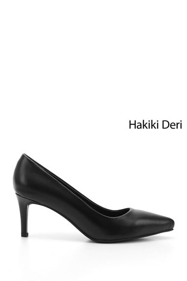 Kadın Siyah Platinum Sivri Burun İnce Topuklu Hakiki Deri Stiletto