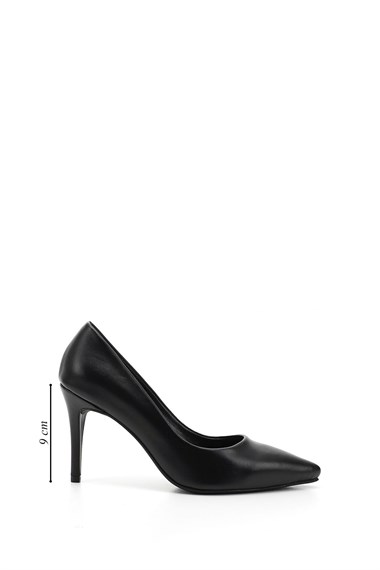 Kadın Siyah Platinum Sivri Burun İnce Topuklu Hakiki Deri Stiletto