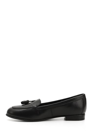 Womens Black Tassel Genuine Leather Ballerinas