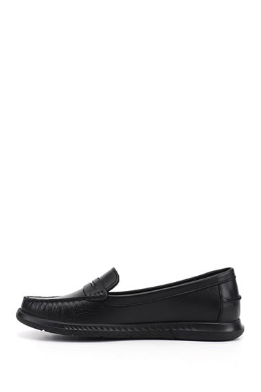 Kadın Siyah Rok Hakiki Deri Comfort Loafer