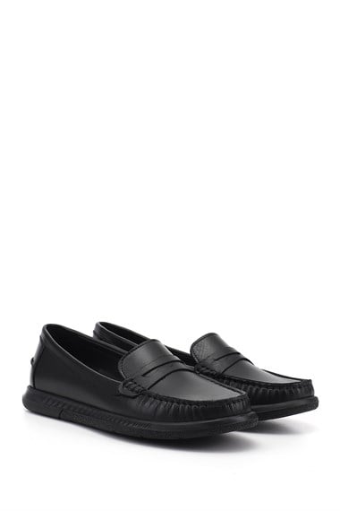 Kadın Siyah Rok Hakiki Deri Comfort Loafer