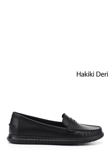 Kadın Siyah Rok Hakiki Deri Comfort Loafer