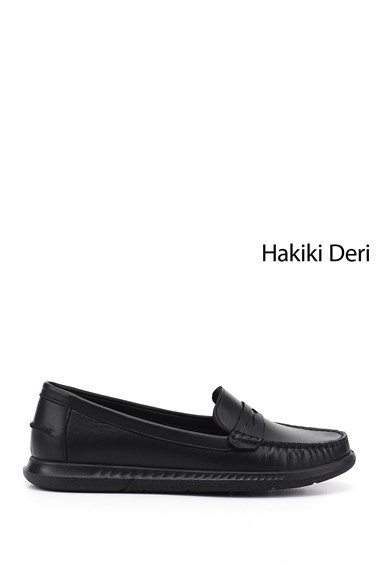 Kadın Siyah Rok Hakiki Deri Comfort Loafer