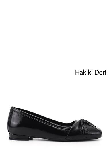 Kadın Siyah Rugan Hakiki Deri Babet
