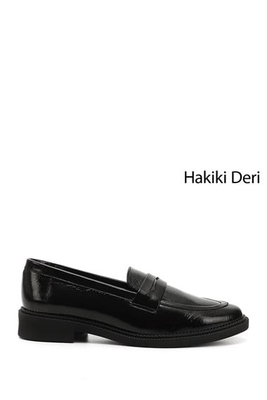 Kadın Siyah Rugan Hakiki Deri Loafer Ayakkabı