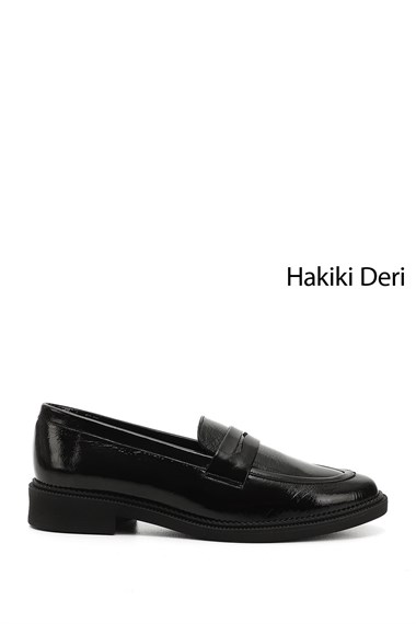 Womens Black Patent Leather Genuine Leather Loafer Shoes