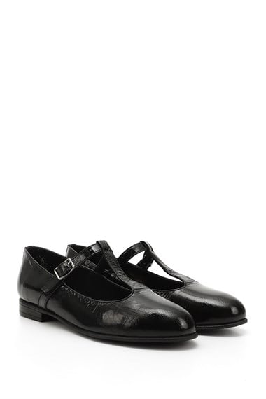 Womens Black Patent Leather Genuine Leather Ballerinas