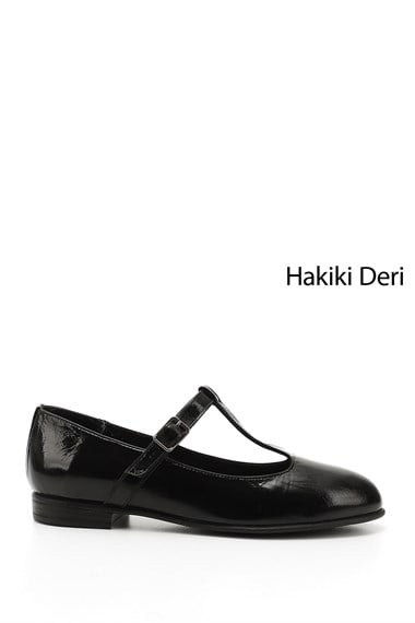 Kadın Siyah Rugan Mary Jane Hakiki Deri Babet