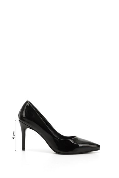 Kadın Siyah Rugan Platinum Sivri Burun İnce Topuklu Hakiki Deri Stiletto