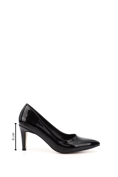 Kadın Siyah Rugan Sivri Burun İnce Ökçe Topuklu Stiletto