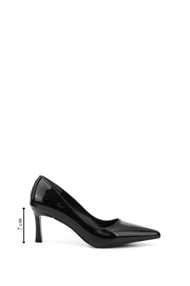 Kadın Siyah Rugan Sivri Burun İnce Topuklu Stiletto