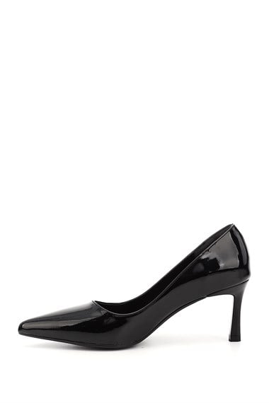 Kadın Siyah Rugan Sivri Burun İnce Topuklu Stiletto