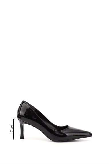 Kadın Siyah Rugan Sivri Burun İnce Topuklu Stiletto
