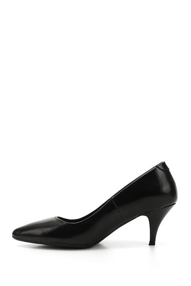 Womens Black Patent Leather Pointed Toe Medium Thin Heel Stiletto