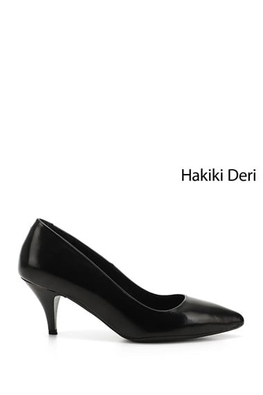 Kadın Siyah Rugan Sivri Burun İnce Topuklu Hakiki Deri Stiletto