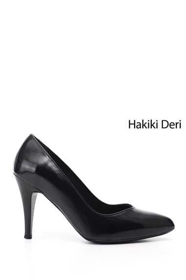 Kadın Siyah Rugan Sivri Burun İnce Topuklu Hakiki Deri Stiletto