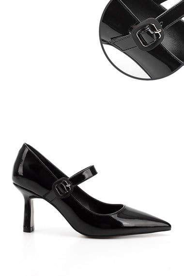 Womens Black Patent Leather Pointed Toe Thin Heel Shoes