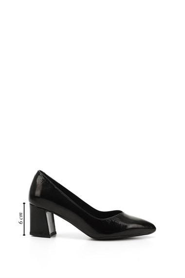 Womens Black Patent Leather Pointed Toe Medium Thick Heel Genuine Leather Shoes