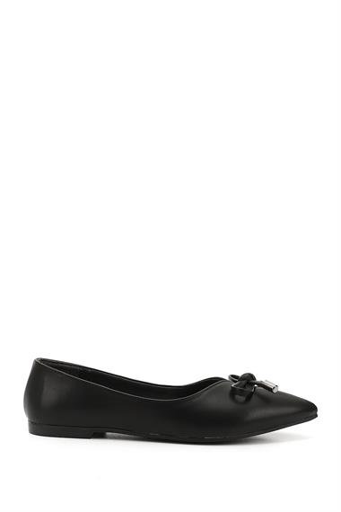 Womens Black Pointed Toe Bowknot Ballerinas