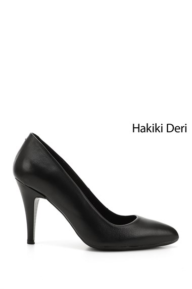 Womens Black Pointed Toe Thin Heel Genuine Leather Stiletto