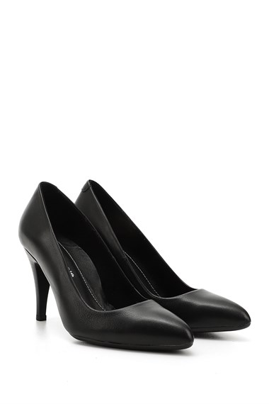Womens Black Pointed Toe Thin Heel Genuine Leather Stiletto