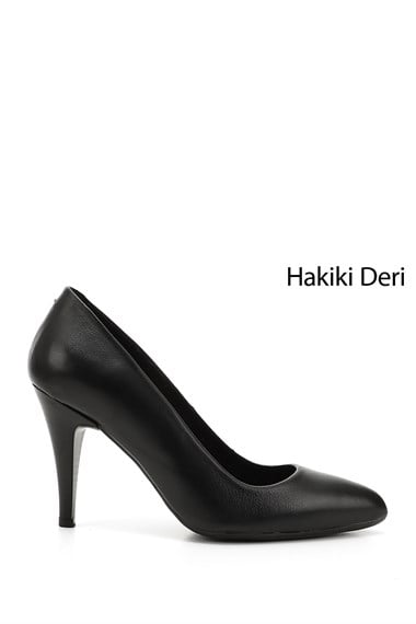 Kadın Siyah Sivri Burun İnce Topuklu Hakiki Deri Stiletto
