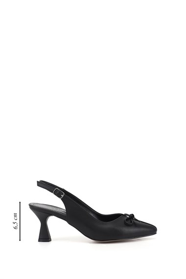 Womens Black Pointed Toe Goblet Heel Bow Slingback Shoes