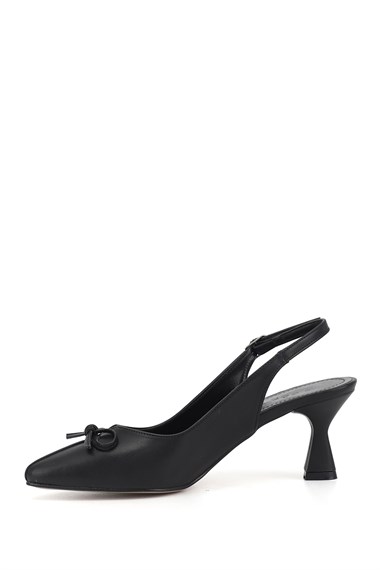 Womens Black Pointed Toe Goblet Heel Bow Slingback Shoes