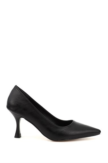 Kadın Siyah Sivri Burun Kadeh Ökçe Stiletto