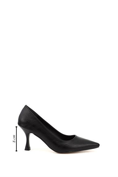 Kadın Siyah Sivri Burun Kadeh Ökçe Stiletto