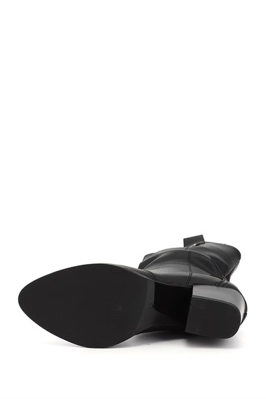 Kadın Siyah Sivri Burun Kalın Topuklu Kovboy Çizme