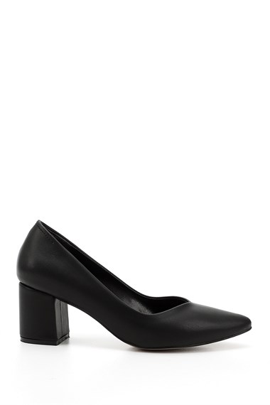 Womens Black Pointed Toe Mid Heel Shoes