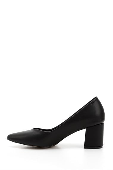 Womens Black Pointed Toe Mid Heel Shoes