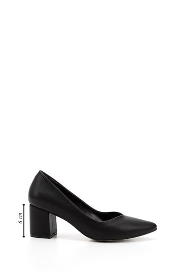 Womens Black Pointed Toe Mid Heel Shoes