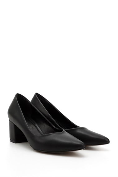 Womens Black Pointed Toe Mid Heel Shoes