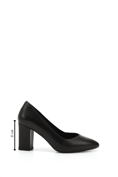 Womens Black Pointed Toe High Thick Heel Genuine Leather Shoes