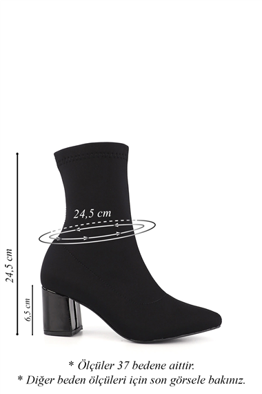 Womens BLACK STRETCH Pointed Toe Chunky Heel Stretch Boots