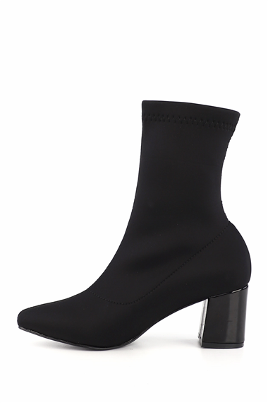 Womens BLACK STRETCH Pointed Toe Chunky Heel Stretch Boots
