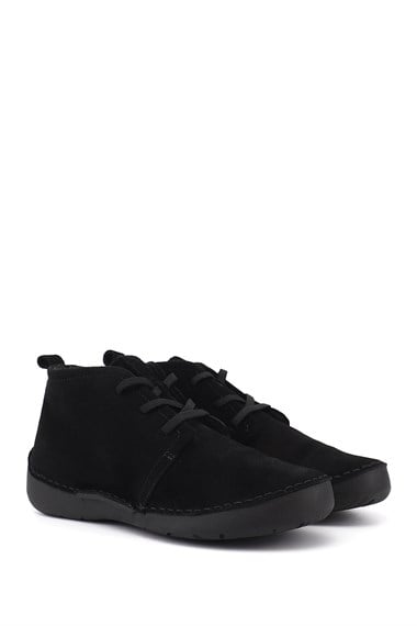 Womens Black Suede Lace-up Genuine Leather Comfort Boots