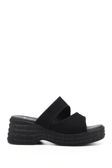 Kadın Siyah Süet Dolgu Topuklu Terlik