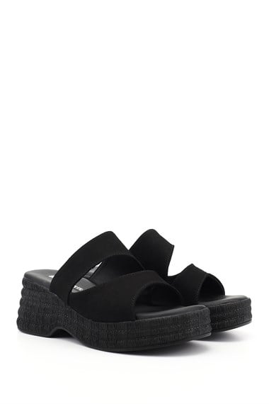 Kadın Siyah Süet Dolgu Topuklu Terlik