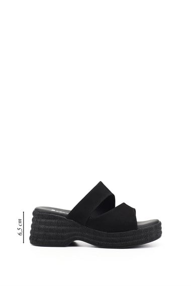 Kadın Siyah Süet Dolgu Topuklu Terlik