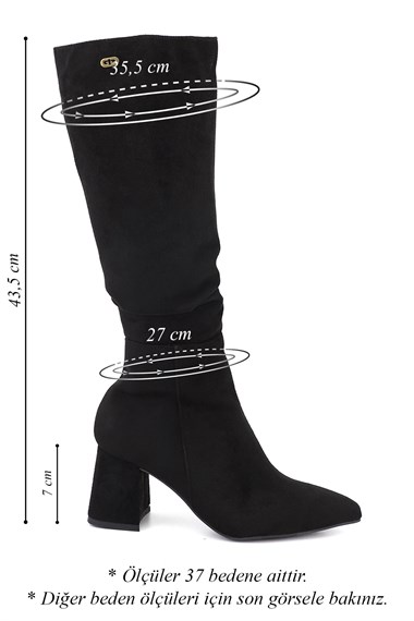 Womens Black Suede Zip-Up Chunky Heel Boots