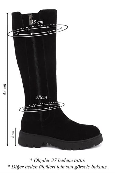 Womens Black Suede Zippered Rubber Sole Genuine Leather Boots