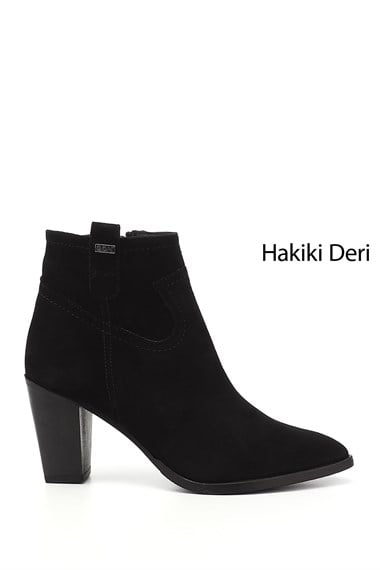 Kadın Siyah Süet Fermuarlı Sivri Burun Hakiki Deri Bot