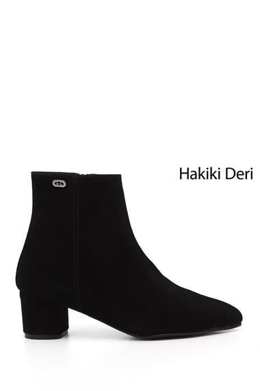 Kadın Siyah Süet Fermuarlı Sivri Burun Hakiki Deri Bot