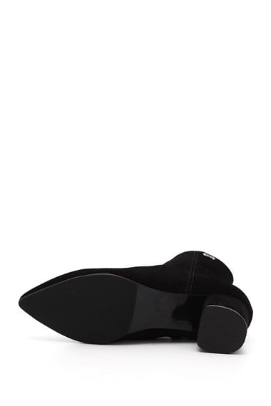 Kadın Siyah Süet Fermuarlı Sivri Burun Hakiki Deri Bot